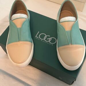 LOGO by Lori Goldstein Teal and Cream Sneakers